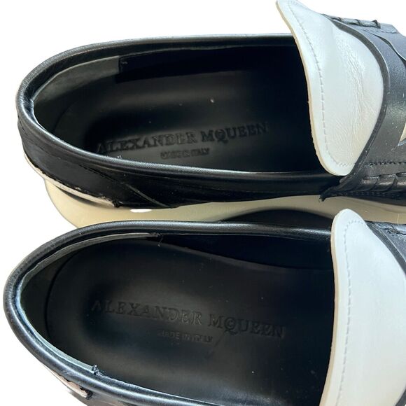 ALEXANDER MCQUEEN Two Tone Leather Loafers Black White Size 39 - Picture 8 of 12